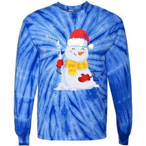 Christmas Snow Ice Hockey Player Funny Xmas Sports Cute Gift Tie-Dye Long Sleeve Shirt