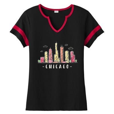 Chicago Skyline Illinois Vintage Ladies Halftime Notch Neck Tee