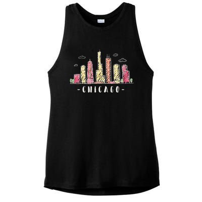 Chicago Skyline Illinois Vintage Ladies PosiCharge Tri-Blend Wicking Tank