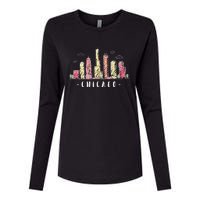 Chicago Skyline Illinois Vintage Womens Cotton Relaxed Long Sleeve T-Shirt