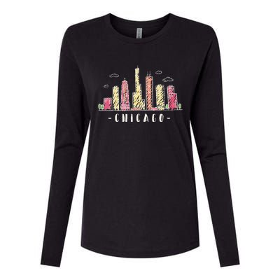 Chicago Skyline Illinois Vintage Womens Cotton Relaxed Long Sleeve T-Shirt