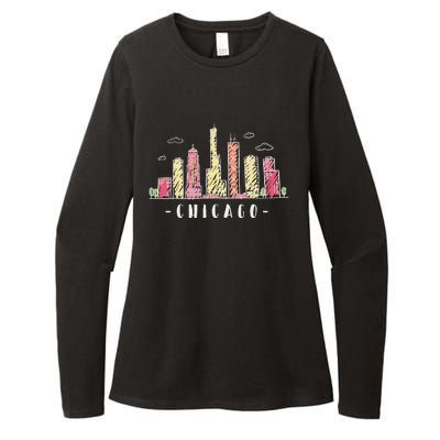 Chicago Skyline Illinois Vintage Womens CVC Long Sleeve Shirt