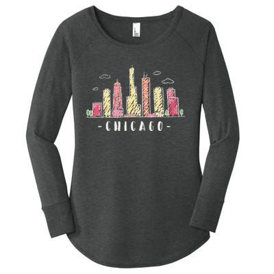 Chicago Skyline Illinois Vintage Women's Perfect Tri Tunic Long Sleeve Shirt