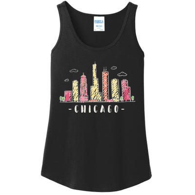 Chicago Skyline Illinois Vintage Ladies Essential Tank