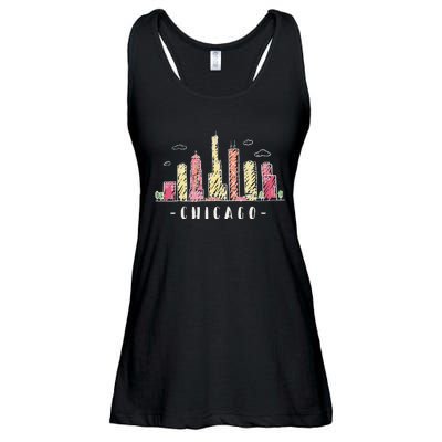 Chicago Skyline Illinois Vintage Ladies Essential Flowy Tank