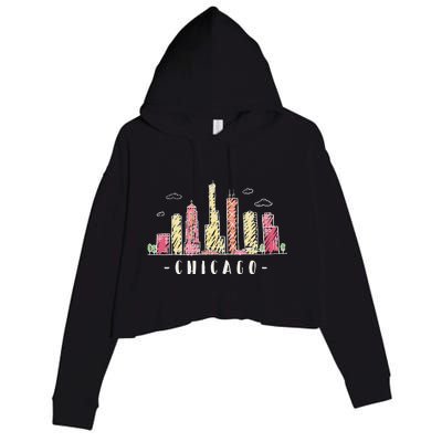 Chicago Skyline Illinois Vintage Crop Fleece Hoodie