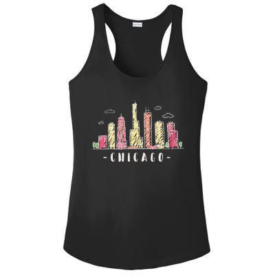 Chicago Skyline Illinois Vintage Ladies PosiCharge Competitor Racerback Tank