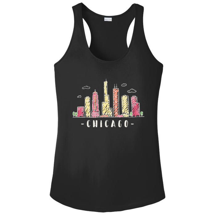 Chicago Skyline Illinois Vintage Ladies PosiCharge Competitor Racerback Tank