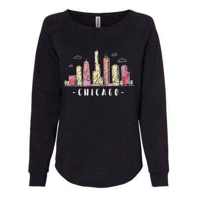 Chicago Skyline Illinois Vintage Womens California Wash Sweatshirt