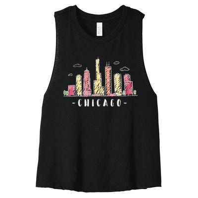 Chicago Skyline Illinois Vintage Women's Racerback Cropped Tank