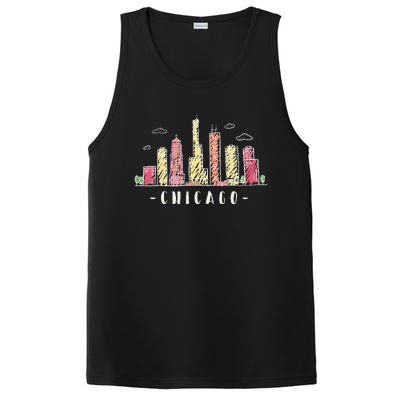 Chicago Skyline Illinois Vintage PosiCharge Competitor Tank