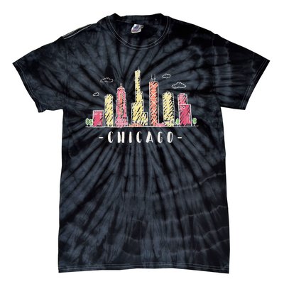 Chicago Skyline Illinois Vintage Tie-Dye T-Shirt