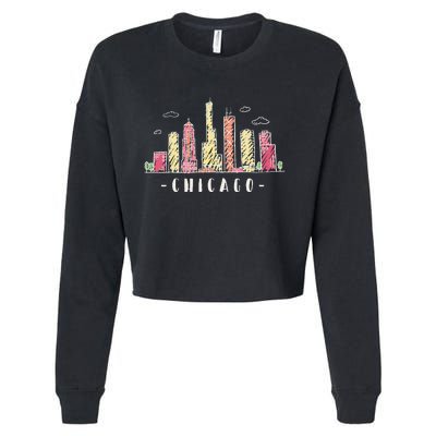 Chicago Skyline Illinois Vintage Cropped Pullover Crew