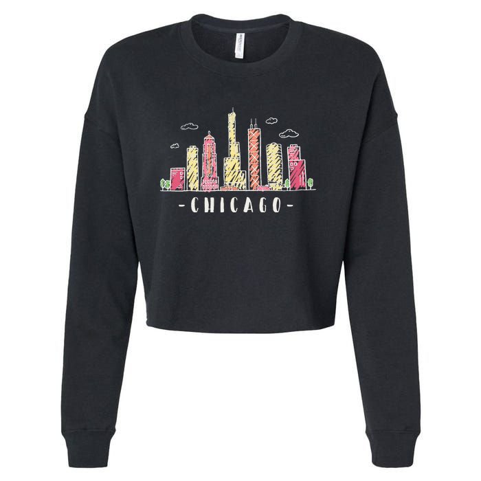 Chicago Skyline Illinois Vintage Cropped Pullover Crew