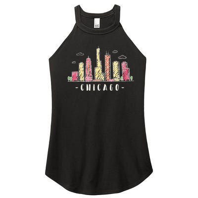 Chicago Skyline Illinois Vintage Women's Perfect Tri Rocker Tank