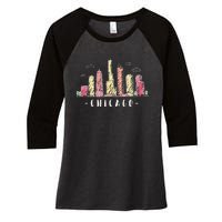 Chicago Skyline Illinois Vintage Women's Tri-Blend 3/4-Sleeve Raglan Shirt