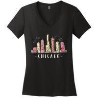 Chicago Skyline Illinois Vintage Women's V-Neck T-Shirt