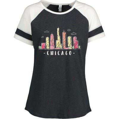 Chicago Skyline Illinois Vintage Enza Ladies Jersey Colorblock Tee