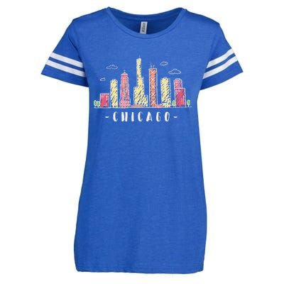 Chicago Skyline Illinois Vintage Enza Ladies Jersey Football T-Shirt