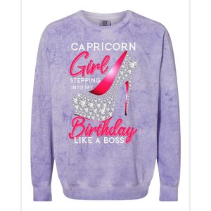 Capricorn  Stepping Into My Birthday Like A Boss Heel Colorblast Crewneck Sweatshirt