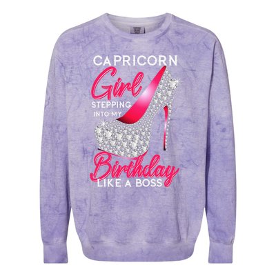 Capricorn  Stepping Into My Birthday Like A Boss Heel Colorblast Crewneck Sweatshirt