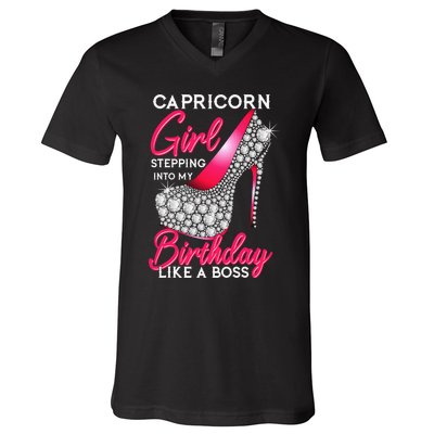 Capricorn  Stepping Into My Birthday Like A Boss Heel V-Neck T-Shirt