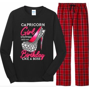 Capricorn  Stepping Into My Birthday Like A Boss Heel Long Sleeve Pajama Set