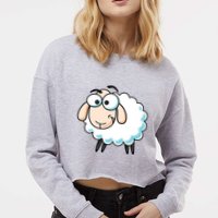 Cute Sheepp Illustration Adorable Sheepp Cropped Pullover Crew
