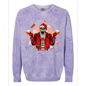 Christmas Skeleton Ing Beer Santa Claus Skeleton Cool Gift Colorblast Crewneck Sweatshirt