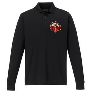 Christmas Skeleton Ing Beer Santa Claus Skeleton Cool Gift Performance Long Sleeve Polo