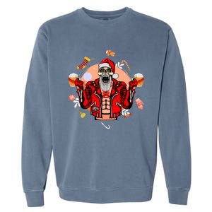 Christmas Skeleton Ing Beer Santa Claus Skeleton Cool Gift Garment-Dyed Sweatshirt