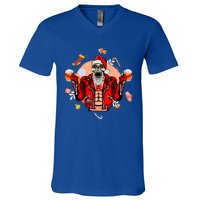 Christmas Skeleton Ing Beer Santa Claus Skeleton Cool Gift V-Neck T-Shirt