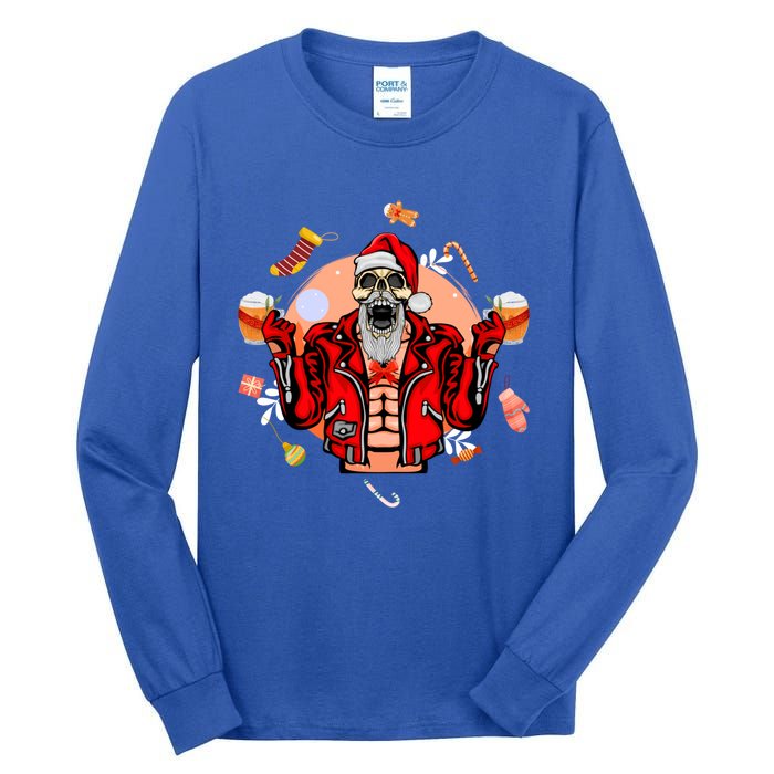 Christmas Skeleton Ing Beer Santa Claus Skeleton Cool Gift Tall Long Sleeve T-Shirt