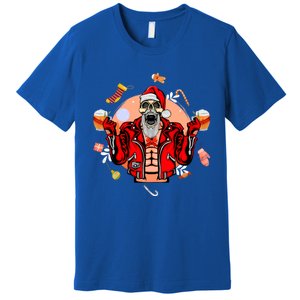 Christmas Skeleton Ing Beer Santa Claus Skeleton Cool Gift Premium T-Shirt