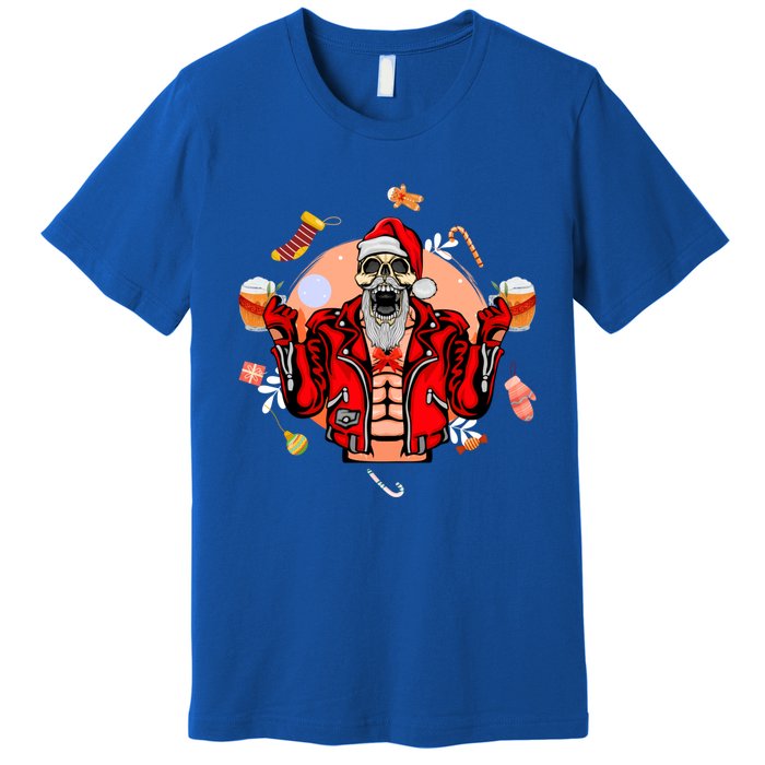 Christmas Skeleton Ing Beer Santa Claus Skeleton Cool Gift Premium T-Shirt