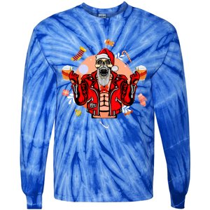 Christmas Skeleton Ing Beer Santa Claus Skeleton Cool Gift Tie-Dye Long Sleeve Shirt