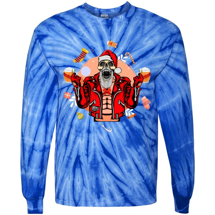 Christmas Skeleton Ing Beer Santa Claus Skeleton Cool Gift Tie-Dye Long Sleeve Shirt