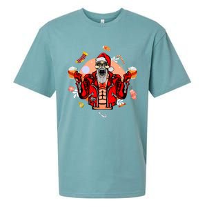 Christmas Skeleton Ing Beer Santa Claus Skeleton Cool Gift Sueded Cloud Jersey T-Shirt