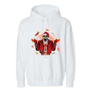 Christmas Skeleton Ing Beer Santa Claus Skeleton Cool Gift Garment-Dyed Fleece Hoodie