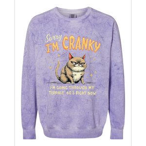 Cat Sorry IM Cranky IM Going Through My Terrible 60S Gift Colorblast Crewneck Sweatshirt