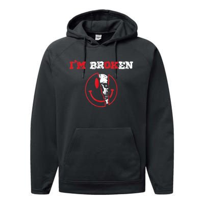 Confused Smile I'm Broken Invisible Illness I'm OK Broken Performance Fleece Hoodie