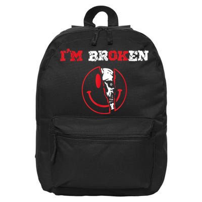 Confused Smile I'm Broken Invisible Illness I'm OK Broken 16 in Basic Backpack