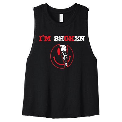 Confused Smile I'm Broken Invisible Illness I'm OK Broken Women's Racerback Cropped Tank