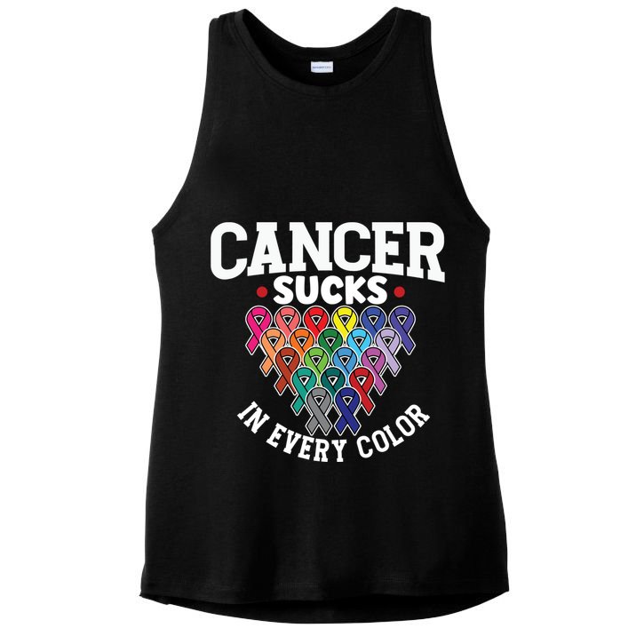 Cancer Sucks In Every Color Cancer Awareness Ribbons Warrior Gift Ladies PosiCharge Tri-Blend Wicking Tank