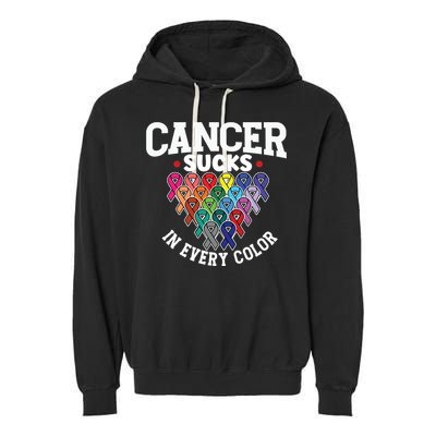 Cancer Sucks In Every Color Cancer Awareness Ribbons Warrior Gift Garment-Dyed Fleece Hoodie