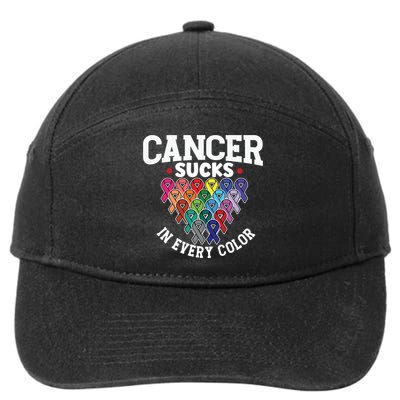 Cancer Sucks In Every Color Cancer Awareness Ribbons Warrior Gift 7-Panel Snapback Hat
