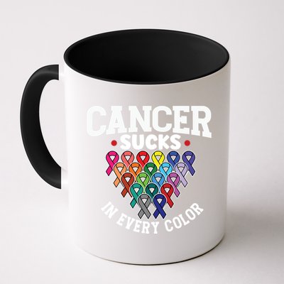 Cancer Sucks In Every Color Cancer Awareness Ribbons Warrior Gift Mug