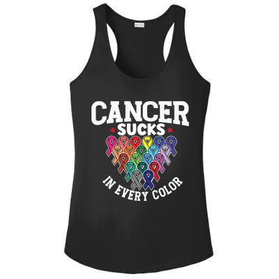 Cancer Sucks In Every Color Cancer Awareness Ribbons Warrior Gift Ladies PosiCharge Competitor Racerback Tank
