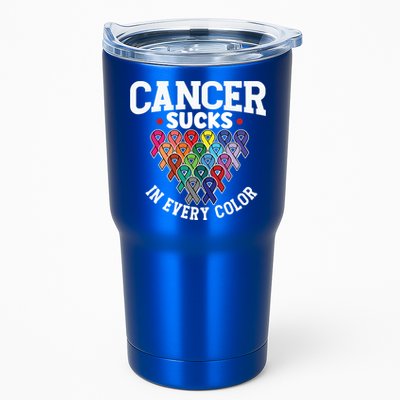 Cancer Sucks In Every Color Cancer Awareness Ribbons Warrior Gift Tumbler