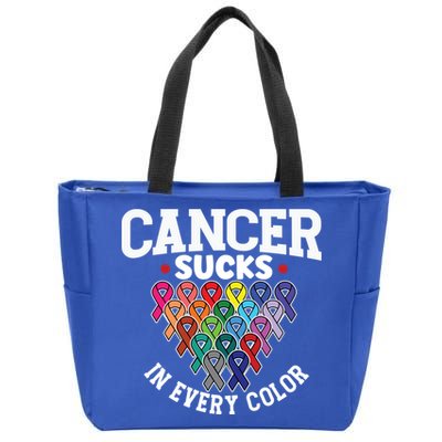 Cancer Sucks In Every Color Cancer Awareness Ribbons Warrior Gift Zip Tote Bag